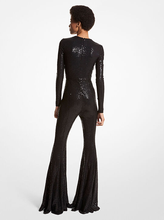 Hand-Embroidered Sequin Stretch Jersey Flared Jumpsuit michael kors hand embroidered sequin stretch jersey flared jumpsuit