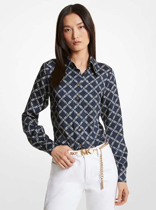 michael kors empire logo print satin blouse