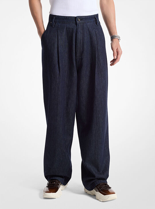 michael kors بنطال جينز دينم واسع الساق بكسرات