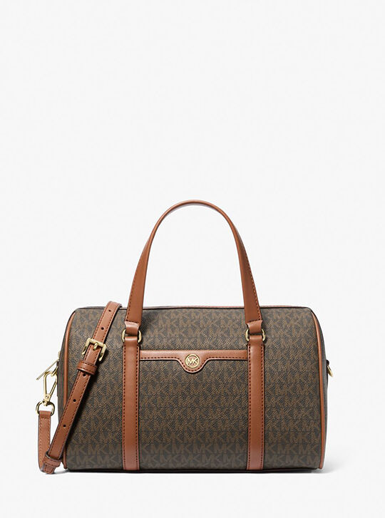 Jet Set Travel Medium Signature Logo Duffel Crossbody Bag, BROWN