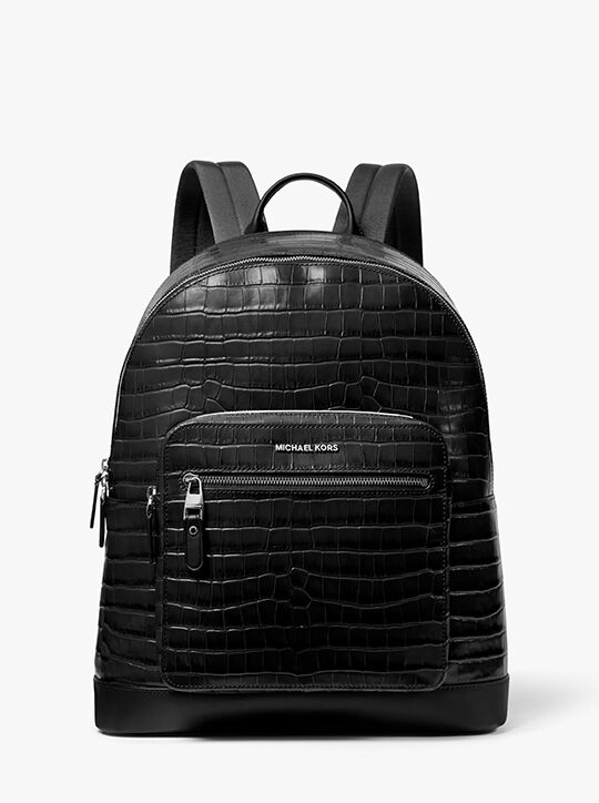 michael kors hudson crocodile embossed leather commuter backpack