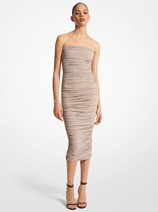 Stretch Matte Jersey Ruched Strapless Dress michael kors stretch matte jersey ruched strapless dress