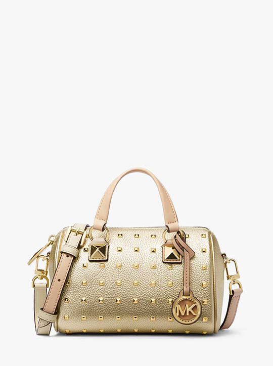 Grayson Small Studded Metallic Leather Duffel Crossbody Bag michael kors grayson small studded metallic leather duffel crossbody bag