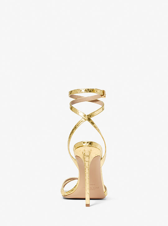 Chrissy Metallic Python Embossed Leather Sandal michael kors chrissy metallic python embossed leather sandal