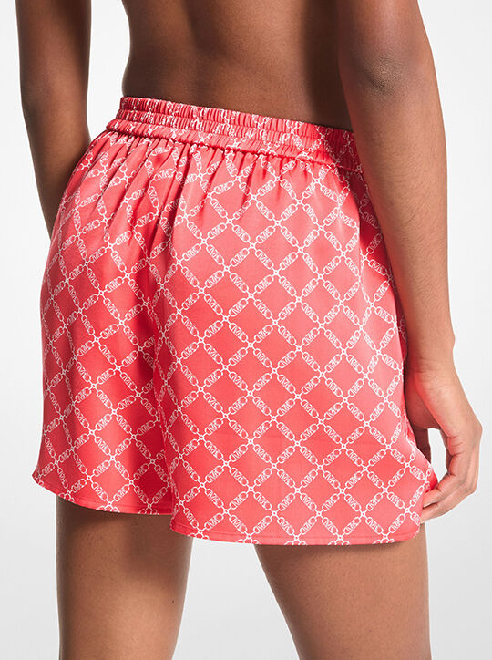 michael kors empire logo print satin shorts