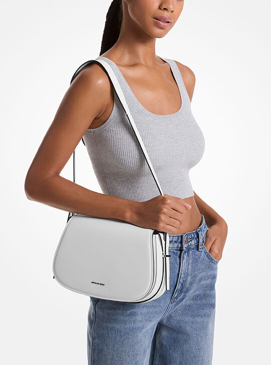 Lydia Medium Leather Messenger Bag, OPTIC WHITE | Michael Kors KWT