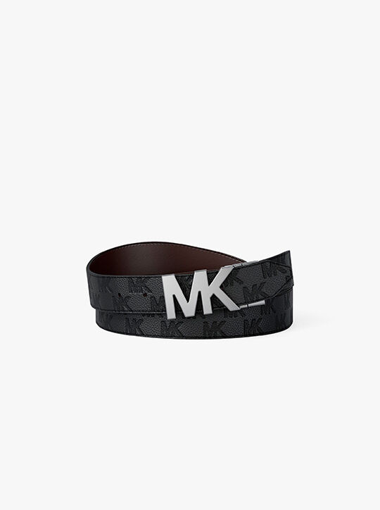 Reversible Logo Embossed Leather Buckle Belt michael kors reversible logo embossed leather buckle belt