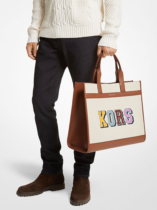 michael kors cooper graphic logo leather tote bag