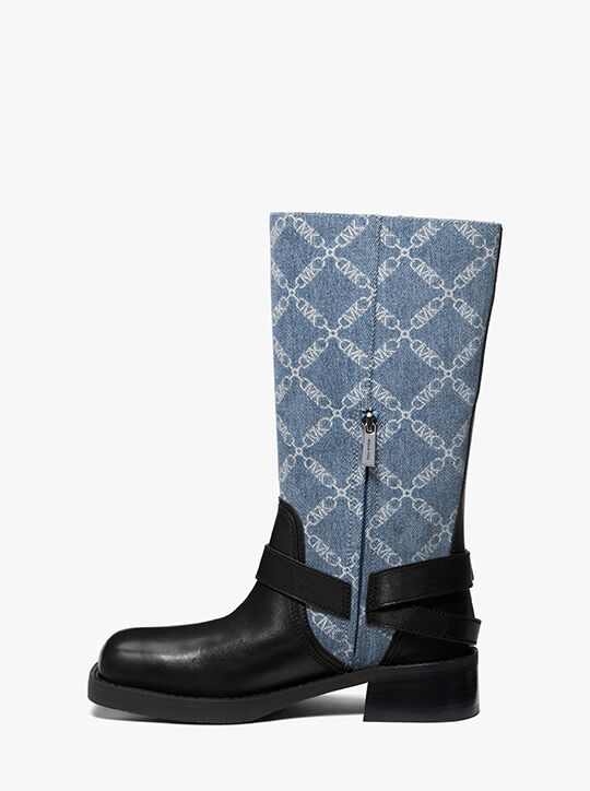 michael kors crosby empire diamond jacquard denim moto boot