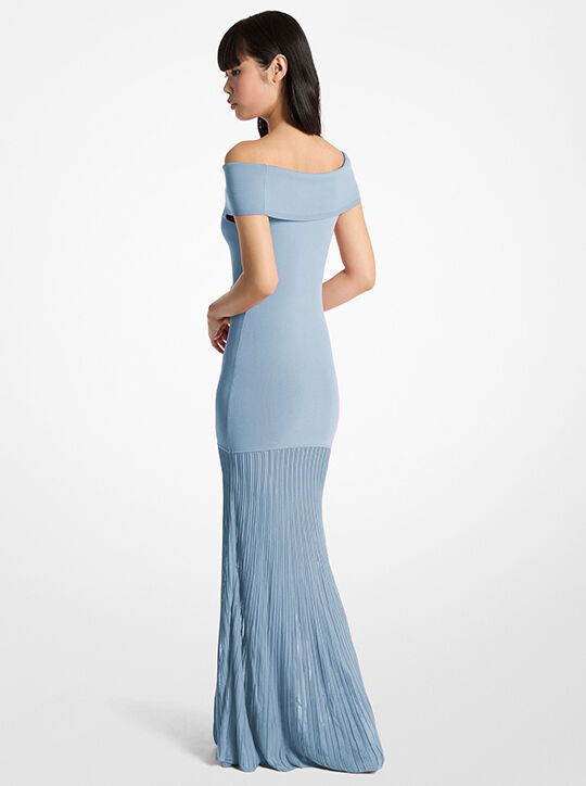 michael kors pleated stretch knit off the shoulder maxi dress