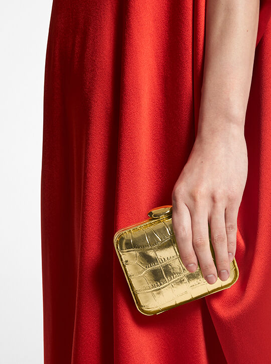 Tina Mini Metallic Crocodile Embossed Leather Minaudière michael kors tina mini metallic crocodile embossed leather minaudie re