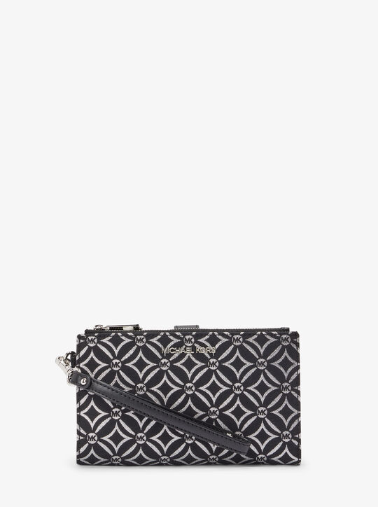 michael kors jet set metallic logo jacquard wristlet