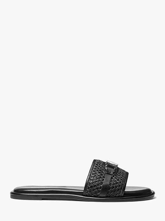 Ember Embellished Straw Slide Sandal michael kors ember embellished straw slide sandal