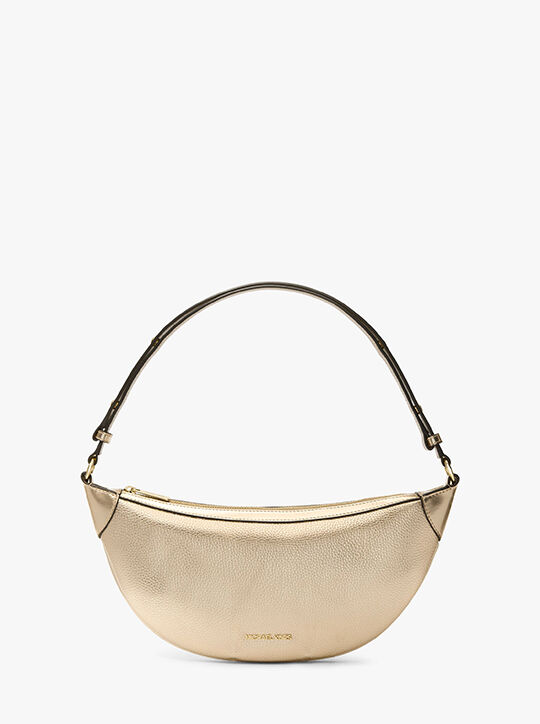 michael kors hollis medium 2 in 1 metallic leather and logo jacquard shoulder bag