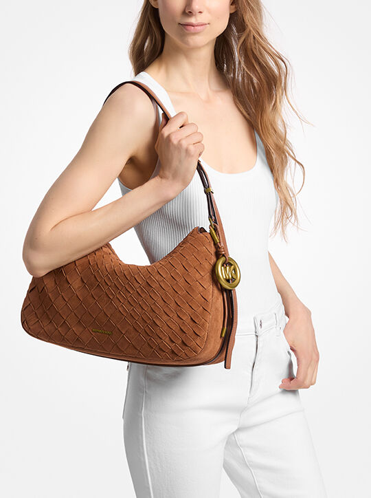 michael kors nolita medium hand woven suede shoulder bag