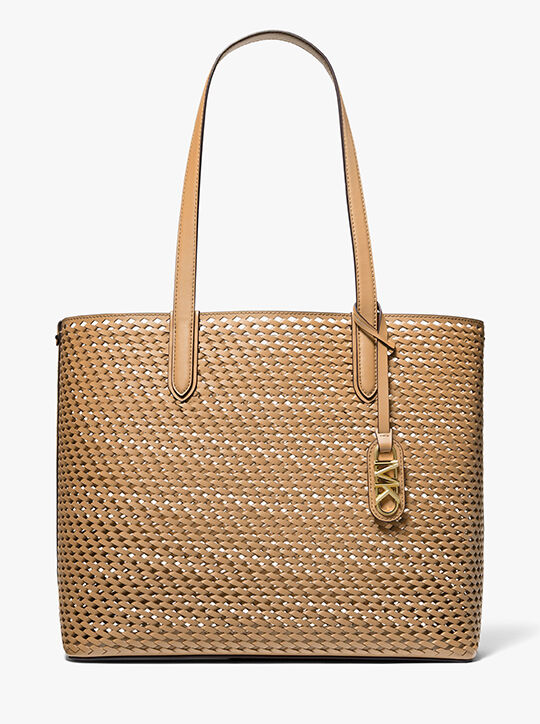 michael kors eliza extra large woven leather tote bag