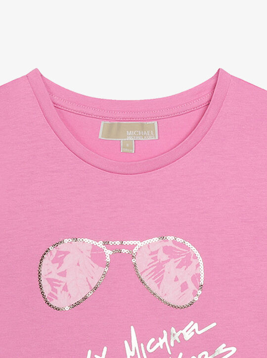 Embellished Floral Aviator Print Cotton T-Shirt michael kors embellished floral aviator print cotton t shirt
