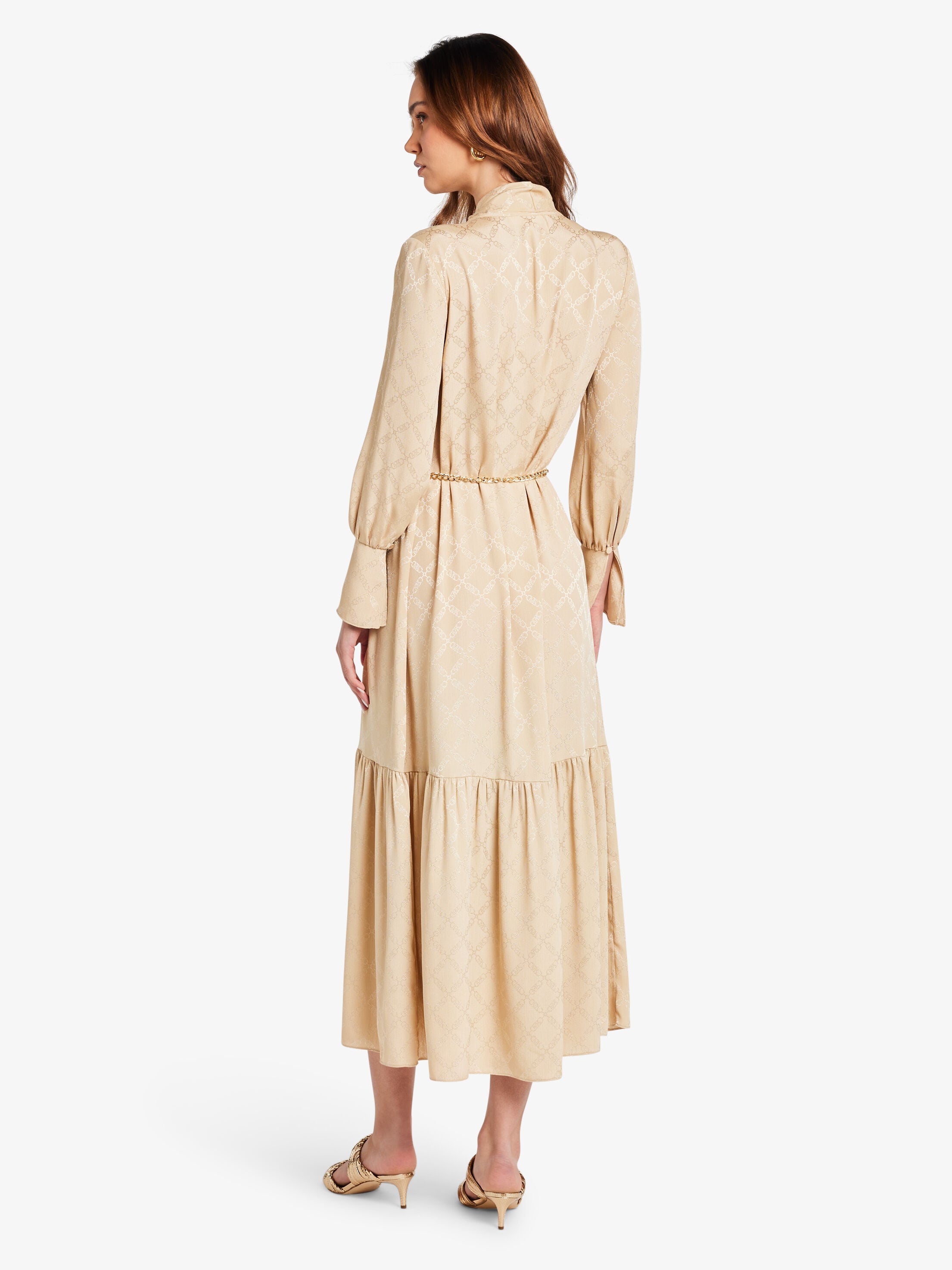 Empire Diamond Satin Jacquard Maxi Dress, BUFF | Michael Kors KWT