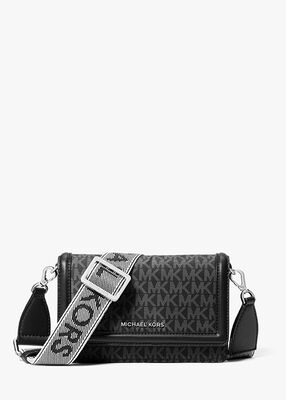 michael kors jet set small signature logo print woven smartphone crossbody bag