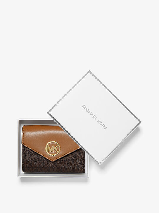 michael kors carmen medium logo and leather tri fold envelope wallet