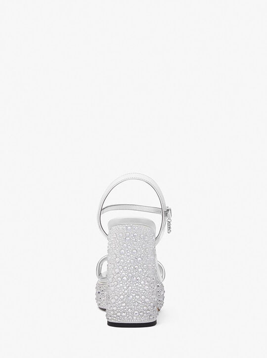 michael kors laci embellished metallic leather platform sandal