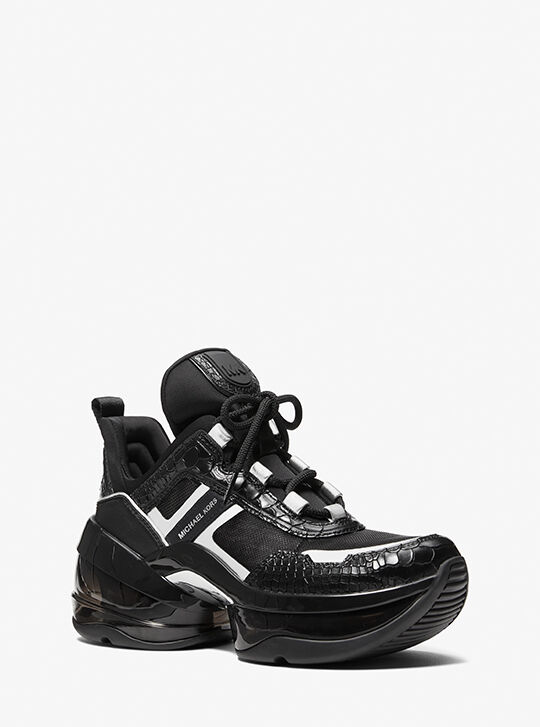 Olympia Extreme Leather and Mesh Trainer, BLACK | Michael Kors KWT