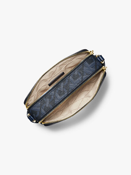 michael kors jet set small empire signature logo stripe double zip camera bag