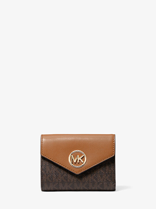 michael kors carmen medium logo and leather tri fold envelope wallet