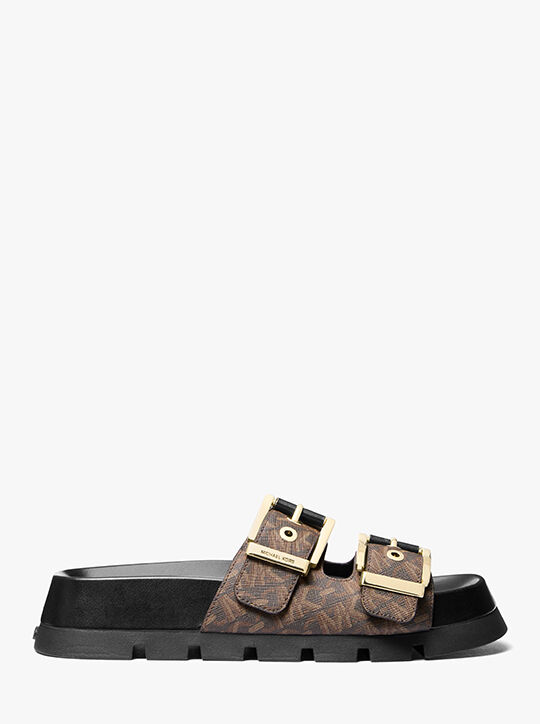 michael kors colby empire monogram flatform slide sandal