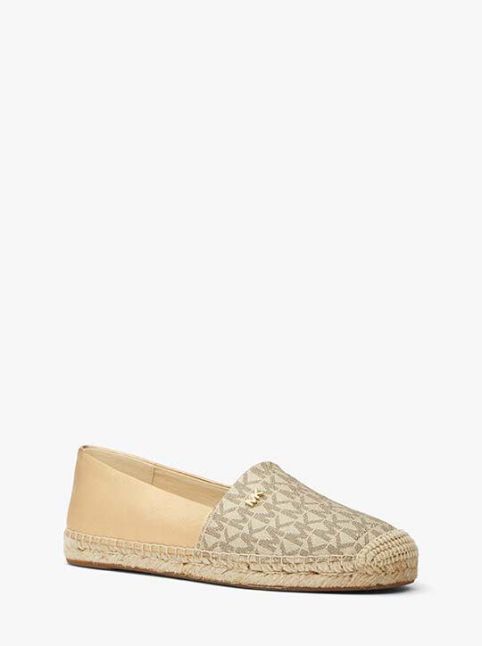 michael kors kendrick metallic signature logo and leather slip on espadrille
