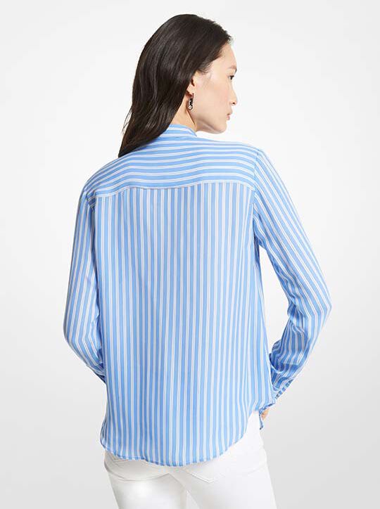 Striped Georgette Tie-Neck Blouse michael kors striped georgette tie neck blouse