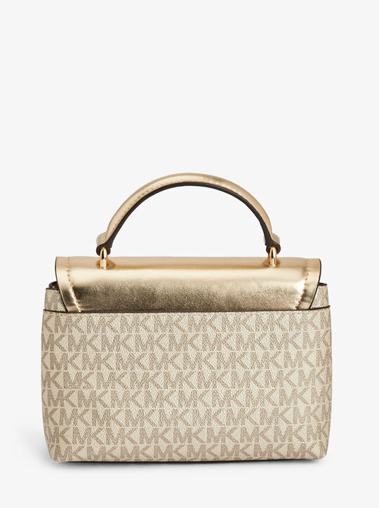 michael kors tribeca extra small metallic signature logo convertible crossbody bag