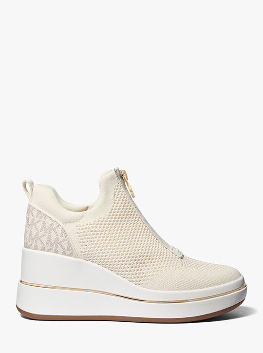 michael kors emmy mesh zip up wedge trainer