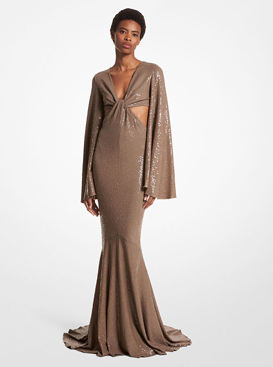Hand-Embroidered Sequin Stretch Matte Jersey Fishtail Gown michael kors hand embroidered sequin stretch matte jersey fishtail gown