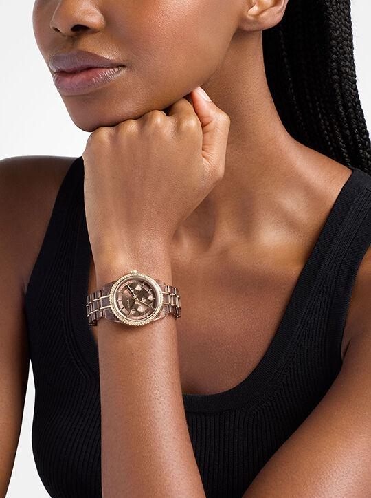 Ritz Pavé Beige Gold-Tone and Acetate Watch michael kors ritz pav beige gold tone and acetate watch