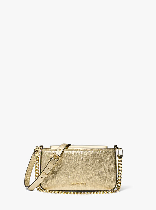 Bryant Small Metallic Pebbled Leather Convertible Pochette, PALE