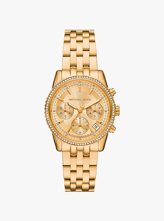 michael kors ritz pav  gold tone watch