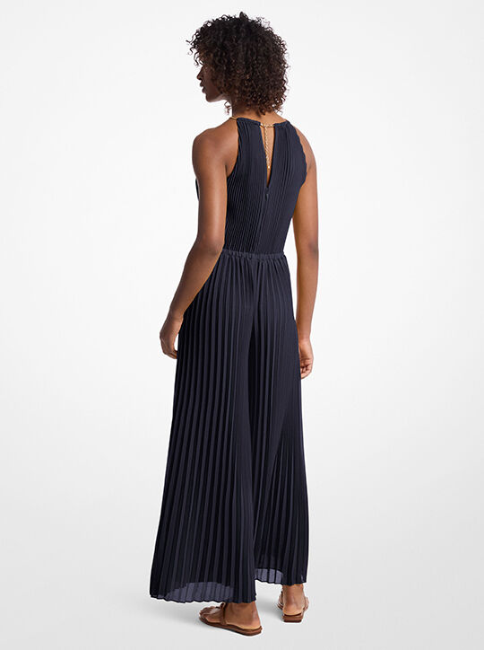 michael kors pleated embellished georgette halter jumpsuit