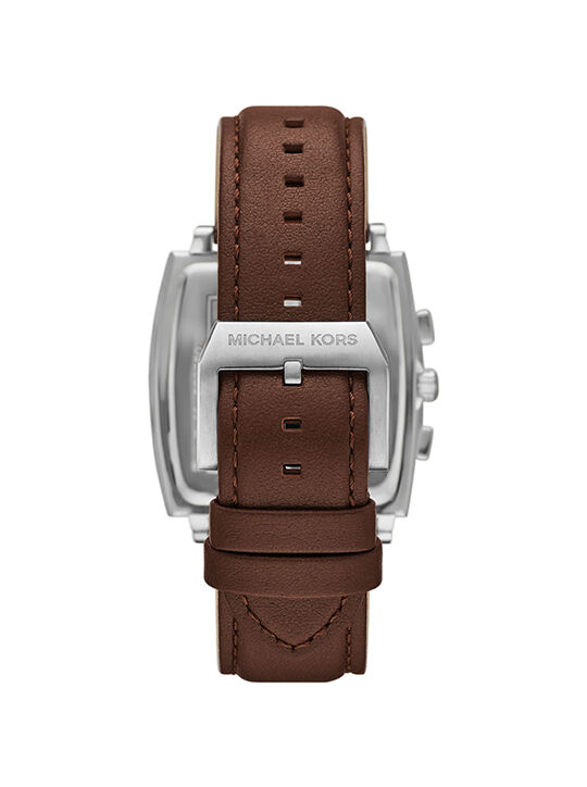 Oversized Rhys Silver-Tone and Leather Watch michael kors oversized rhys silver tone and leather watch