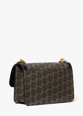 michael kors heather large metallic empire signature logo shoulder bag