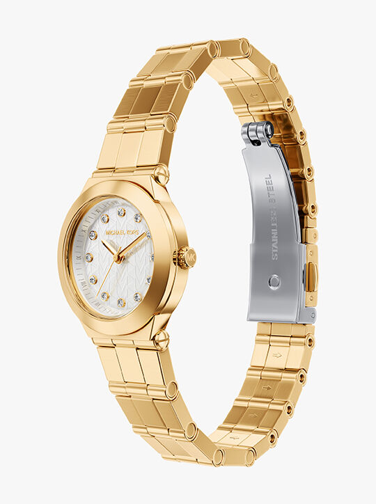 michael kors billie three hand gold tone stainless steel watch