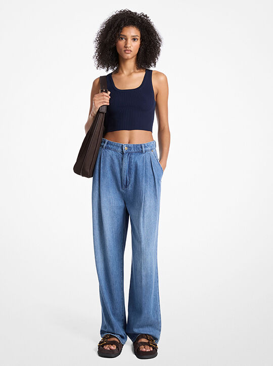 Pleated Denim Trousers michael kors pleated denim trousers