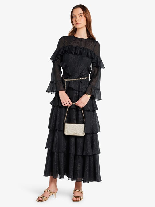 Metallic Striped Georgette Ruffled Dress michael kors metallic striped georgette ruffled dress