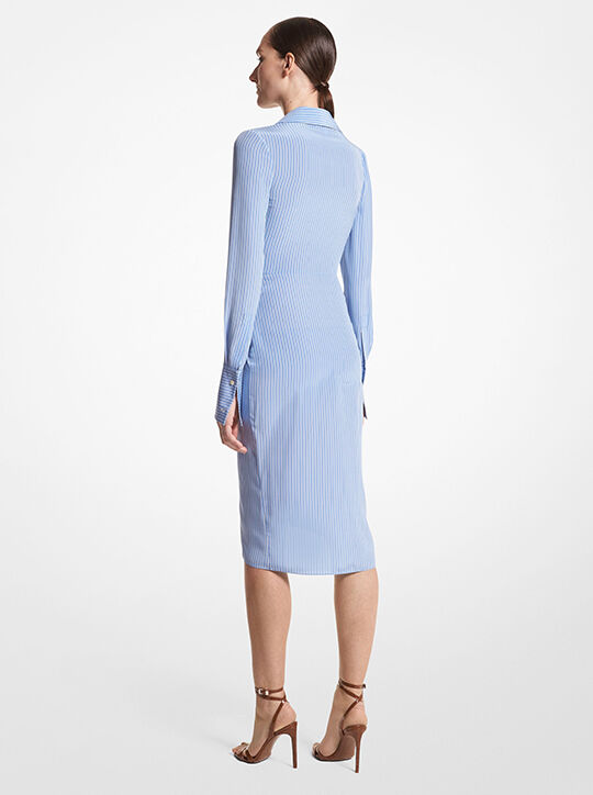 michael kors فستان قميص مخطط من الحرير العضوي من قماش كريب دي شين