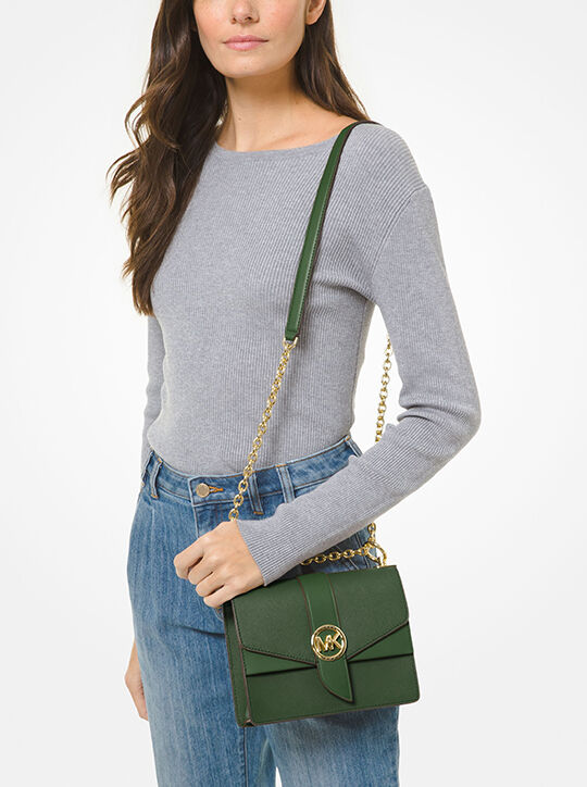 Greenwich Small Saffiano Leather Crossbody Bag, AMAZON GREEN