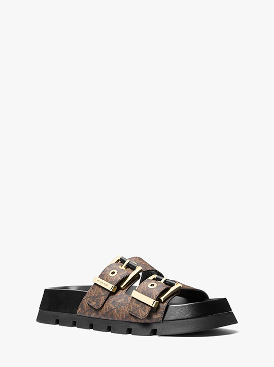 michael kors colby empire monogram flatform slide sandal