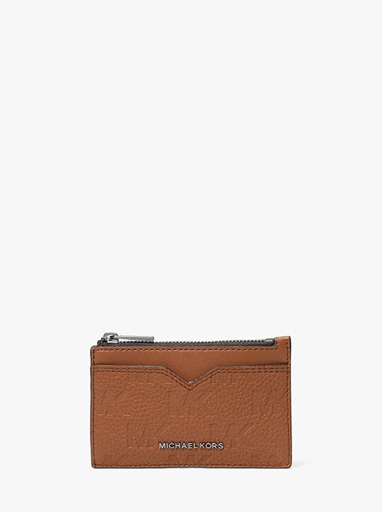 michael kors hudson logo embossed leather card case