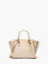 michael kors avril small logo jacquard and metallic leather satchel