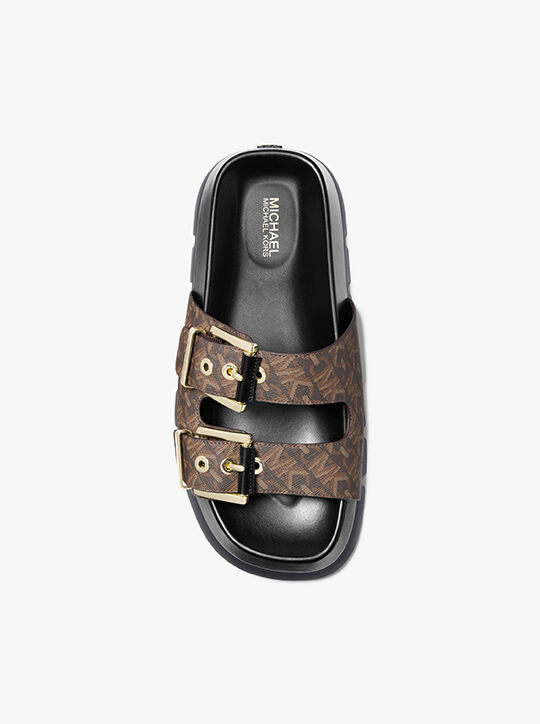 michael kors colby empire monogram flatform slide sandal