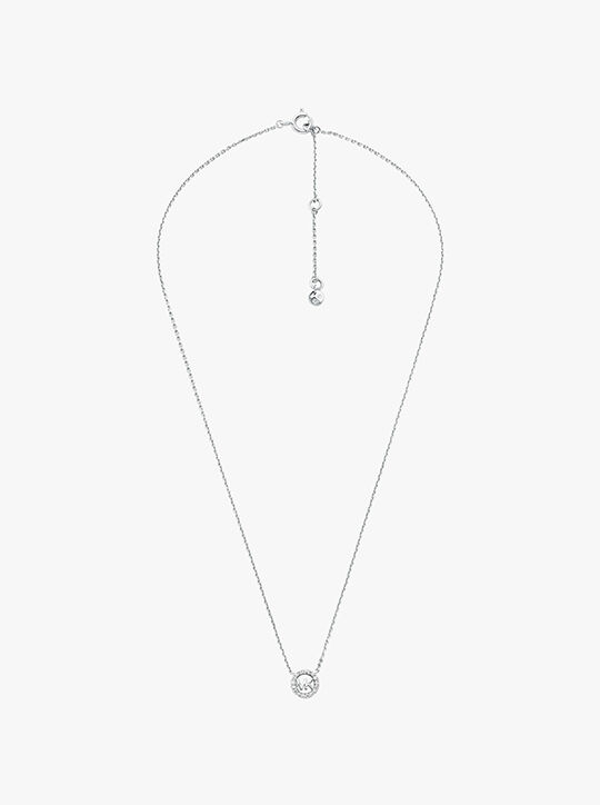 michael kors rhodium plated sterling silver pav  logo necklace earring set